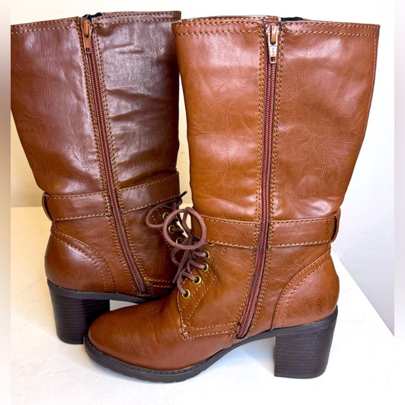 Sonoma Brown Lace Up Riding Boots with Buckle Straps - Picture 3 of 10